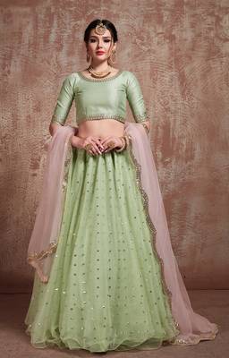 Lively Pista Green Party Wear Embroidered Lehenga Choli With Dupatta 1