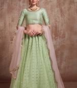 Lively Pista Green Party Wear Embroidered Lehenga Choli With Dupatta