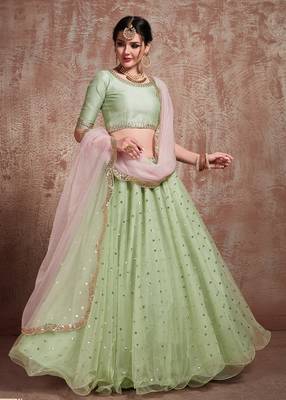 Lively Pista Green Party Wear Embroidered Lehenga Choli With Dupatta 2
