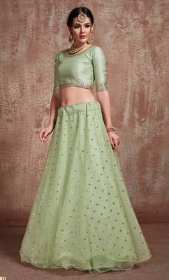 Lively Pista Green Party Wear Embroidered Lehenga Choli With Dupatta 4