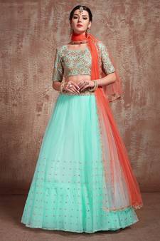 Exquisite Blue Party Wear Sequins Embroidered Net Fabric Lehenga Choli