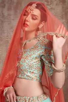 Exquisite Blue Party Wear Sequins Embroidered Net Fabric Lehenga Choli