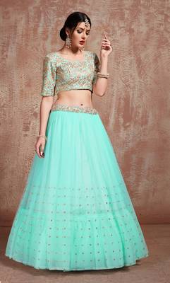 Exquisite Blue Party Wear Sequins Embroidered Net Fabric Lehenga Choli 4