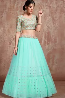 Exquisite Blue Party Wear Sequins Embroidered Net Fabric Lehenga Choli