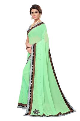 Green woven georgette saree with blouse 2