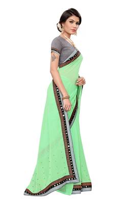 Green woven georgette saree with blouse 3
