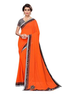 Orange woven georgette saree with blouse 1