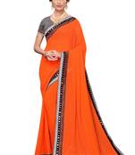 Orange woven georgette saree with blouse