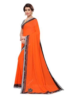 Orange woven georgette saree with blouse 2