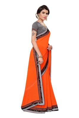 Orange woven georgette saree with blouse 4