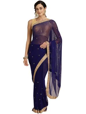 Blue woven georgette saree with blouse 1