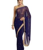 Blue woven georgette saree with blouse