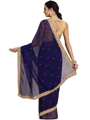 Blue woven georgette saree with blouse 2