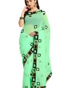 Green woven georgette saree with blouse