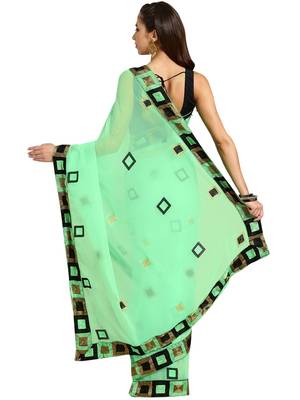Green woven georgette saree with blouse 2