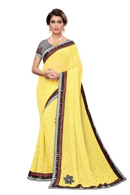 Yellow woven georgette saree with blouse 1