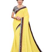 Yellow woven georgette saree with blouse