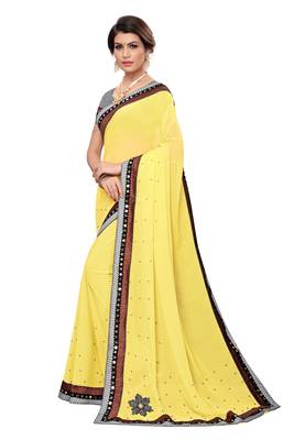 Yellow woven georgette saree with blouse 2