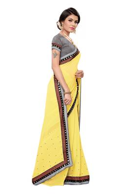 Yellow woven georgette saree with blouse 3