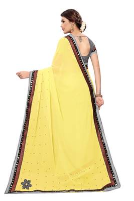 Yellow woven georgette saree with blouse 4