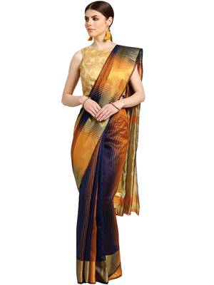 Orange woven art silk saree with blouse 1