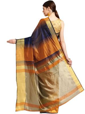Orange woven art silk saree with blouse 2