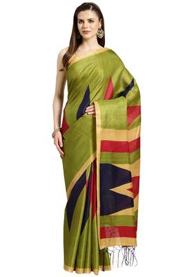Green woven art silk saree with blouse 1
