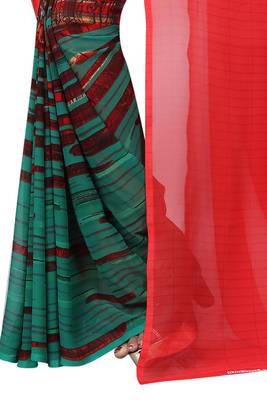 Red printed georgette saree with blouse 2