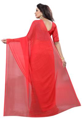Red printed georgette saree with blouse 4