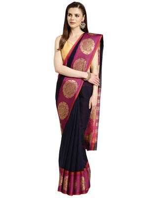 blue woven art silk saree with blouse 1