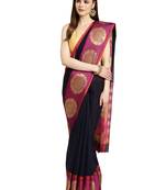 blue woven art silk saree with blouse