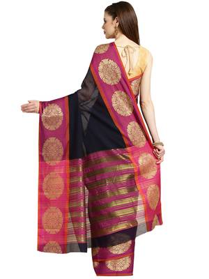 blue woven art silk saree with blouse 2