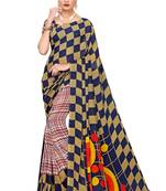 blue printed georgette saree with blouse