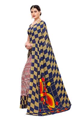 blue printed georgette saree with blouse 2