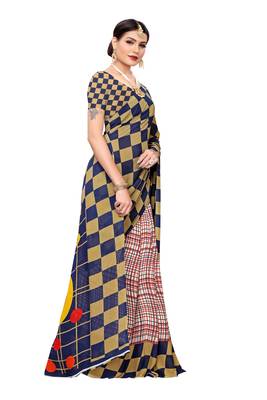 blue printed georgette saree with blouse 3