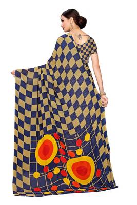 blue printed georgette saree with blouse 4