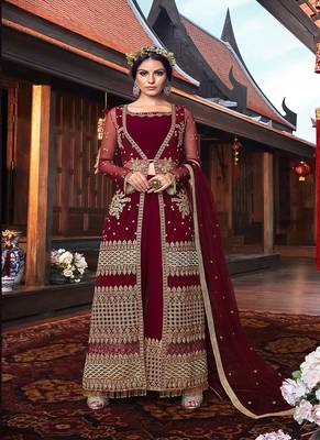 Maroon embroidered net salwar 1