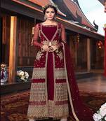 Maroon embroidered net salwar