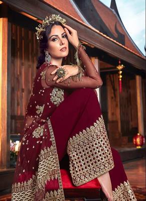 Maroon embroidered net salwar 3
