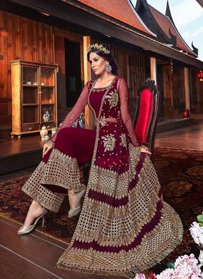 Maroon embroidered net salwar 4
