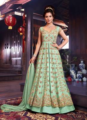 Sea-green embroidered net salwar 1