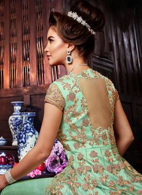 Sea-green embroidered net salwar 3