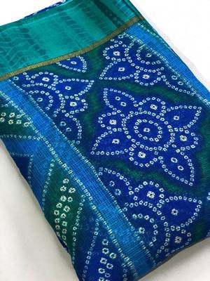 Blue printed net saree with blouse 2