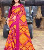 Yellow printed net saree with blouse