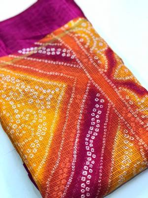 Yellow printed net saree with blouse 2