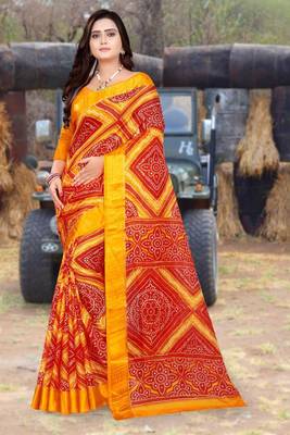 Red printed net saree with blouse 1