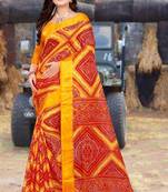 Red printed net saree with blouse