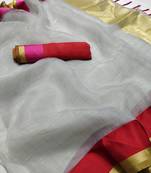 Grey printed organza saree with blouse