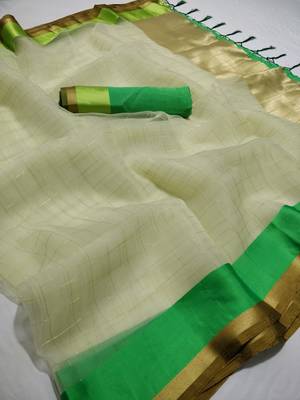 White printed organza saree with blouse 1