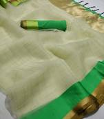 White printed organza saree with blouse